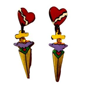 Art deco punk heart earrings for pierced ears.